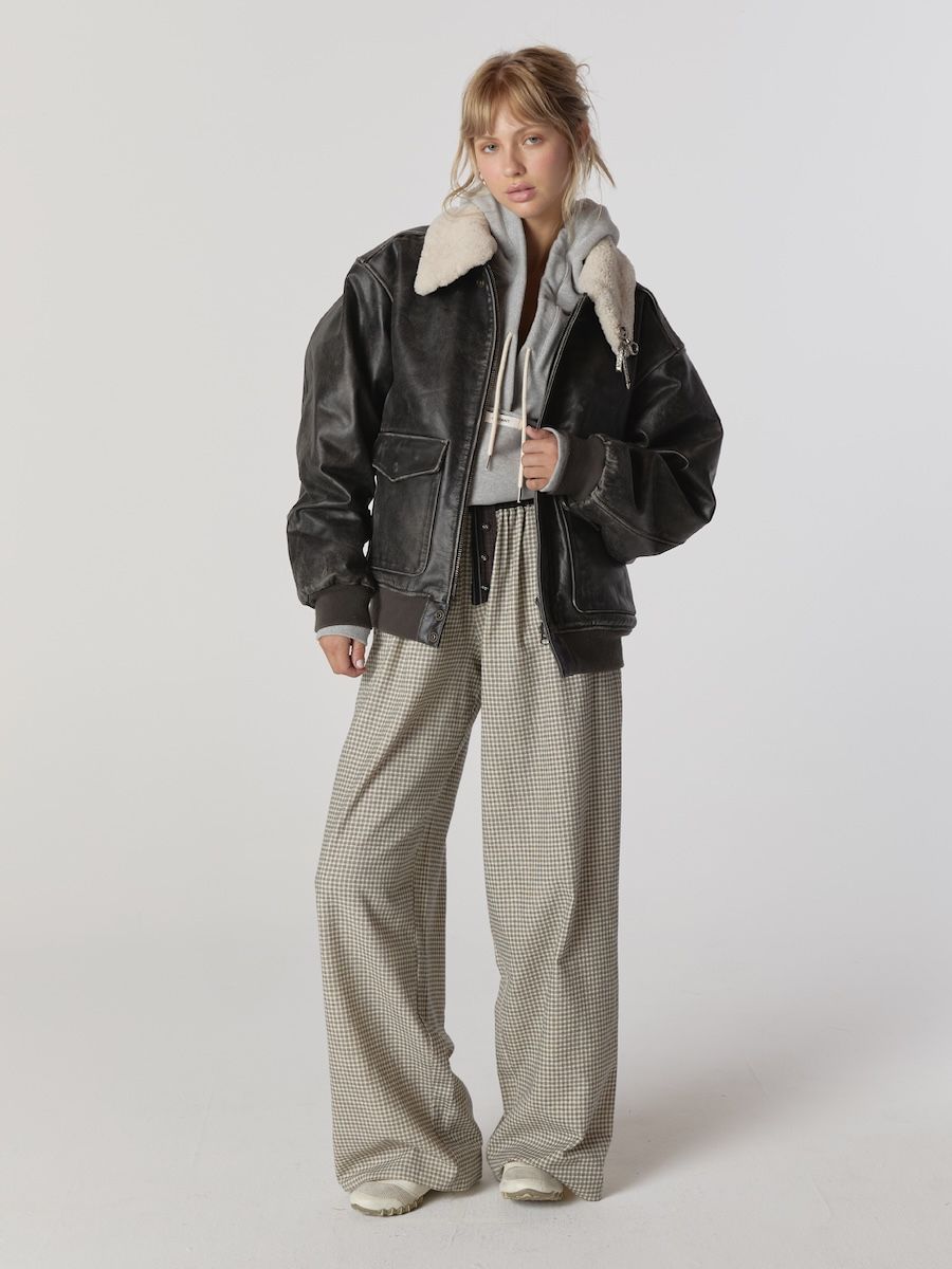 MUSINSA公式 | GLOWNY AIR FORCE LEATHER JACKET (WASHED BLACK)