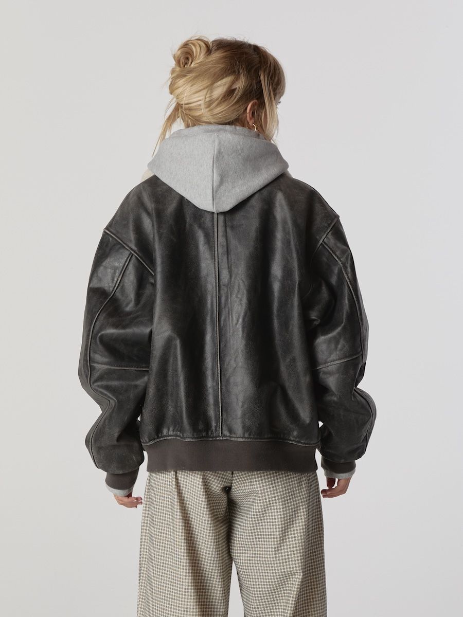 MUSINSA | GLOWNY AIR FORCE LEATHER JACKET (WASHED BLACK)