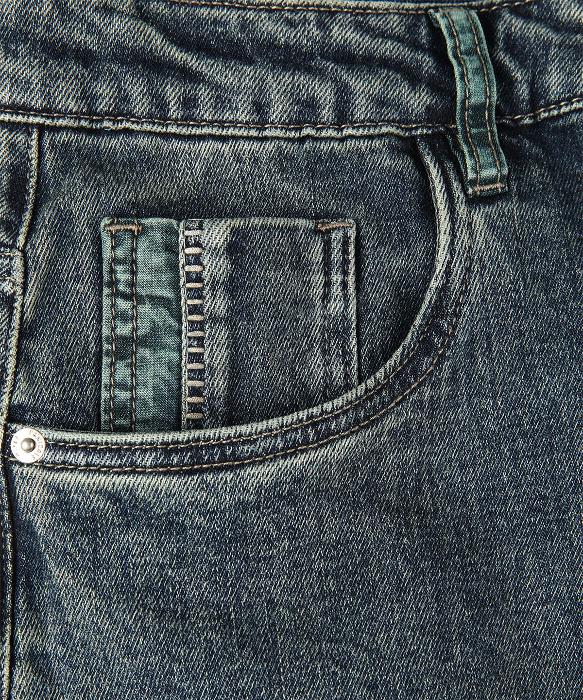 빠니깔레(PANICALE) 블루 워시드 캐롯핏 데님 팬츠