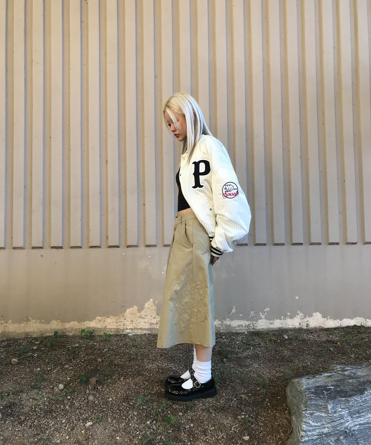 피엔지 저널(PNG JOURNAL) P LOGO BOMBER - IVORY