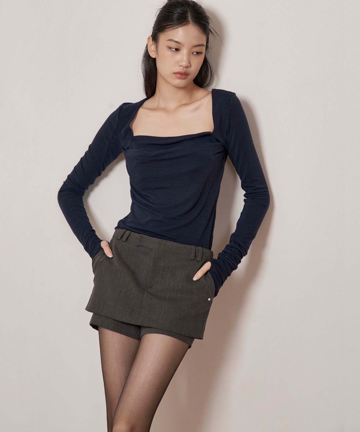 라츠유(LOTSYOU) lotsyou_Wonder Wander Strap Skirt Charcoal