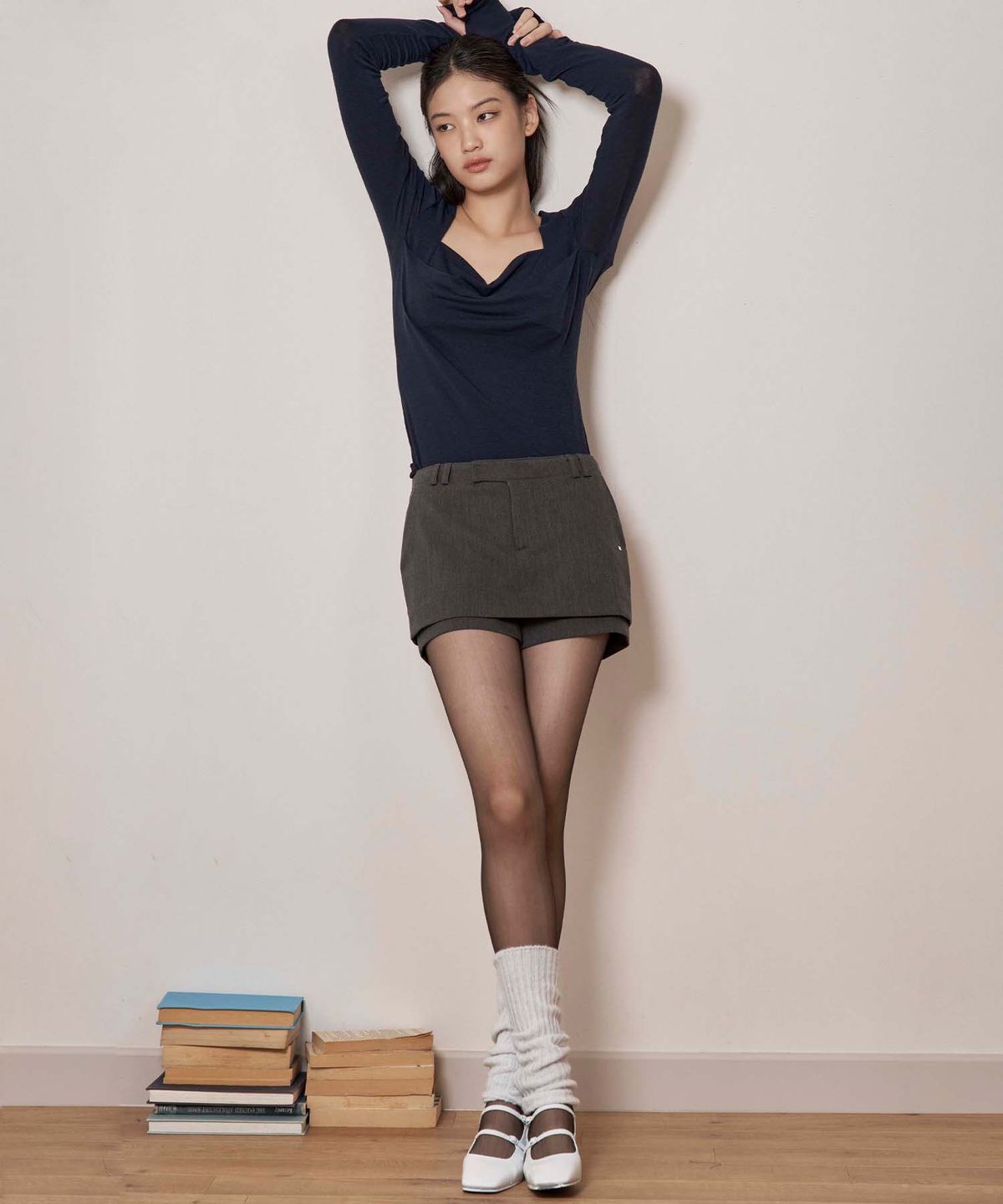 라츠유(LOTSYOU) lotsyou_Wonder Wander Strap Skirt Charcoal