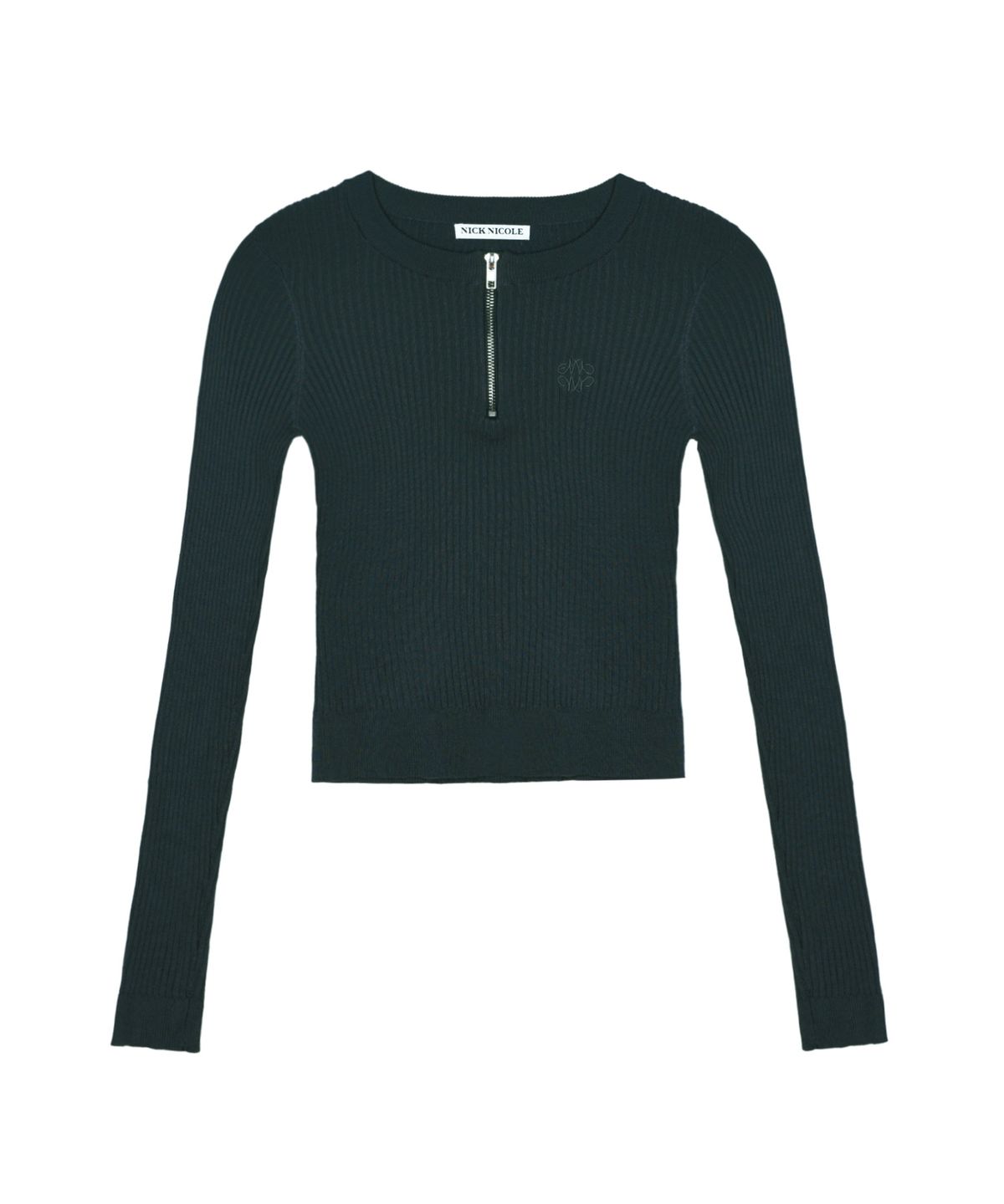 닉앤니콜(NICK&NICOLE) HALF ZIP UP SLIM CROP TOP_CHARCOAL