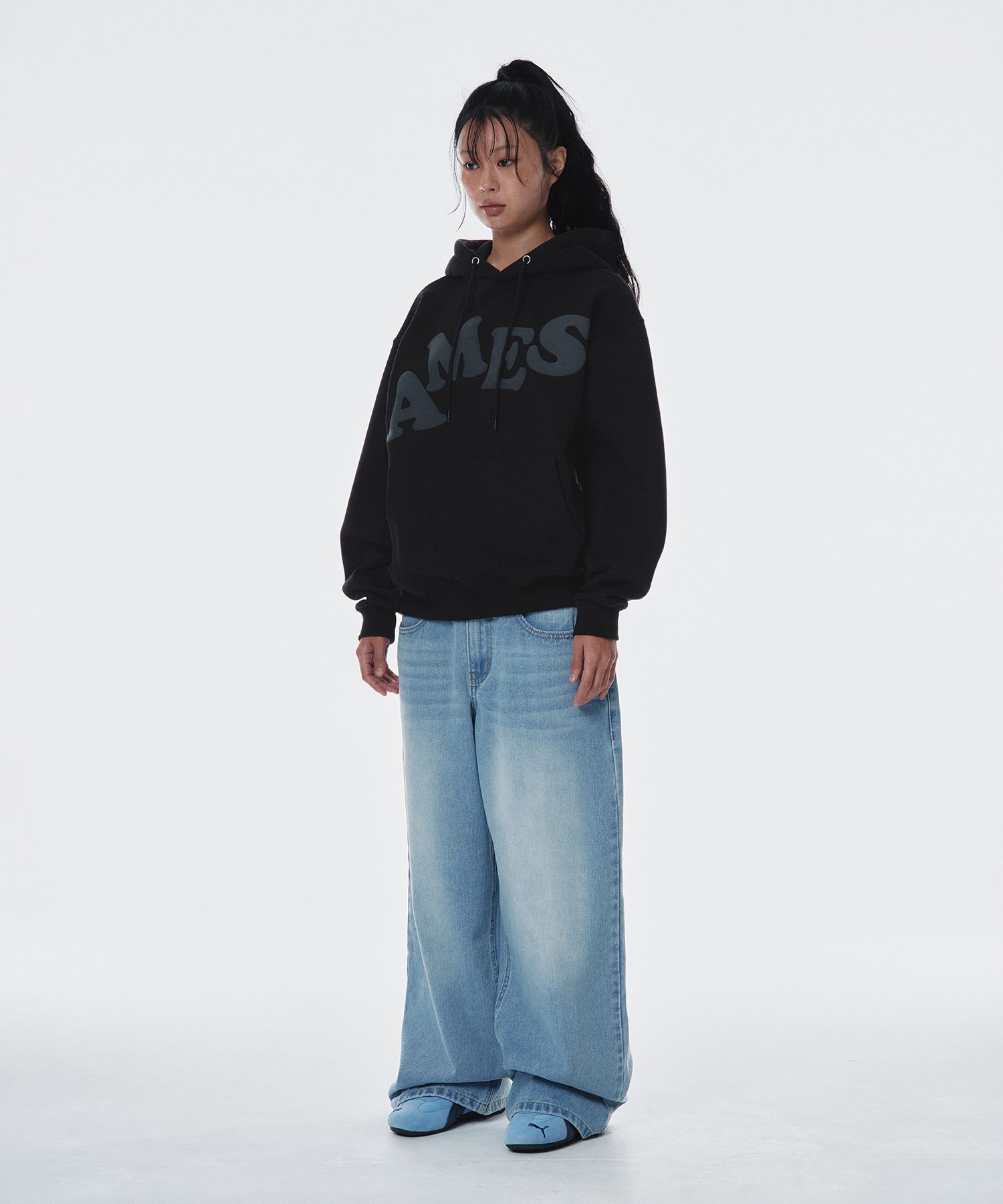 MUSINSA | AMES-WORLDWIDE BIG TYPO HOODIE BLACK