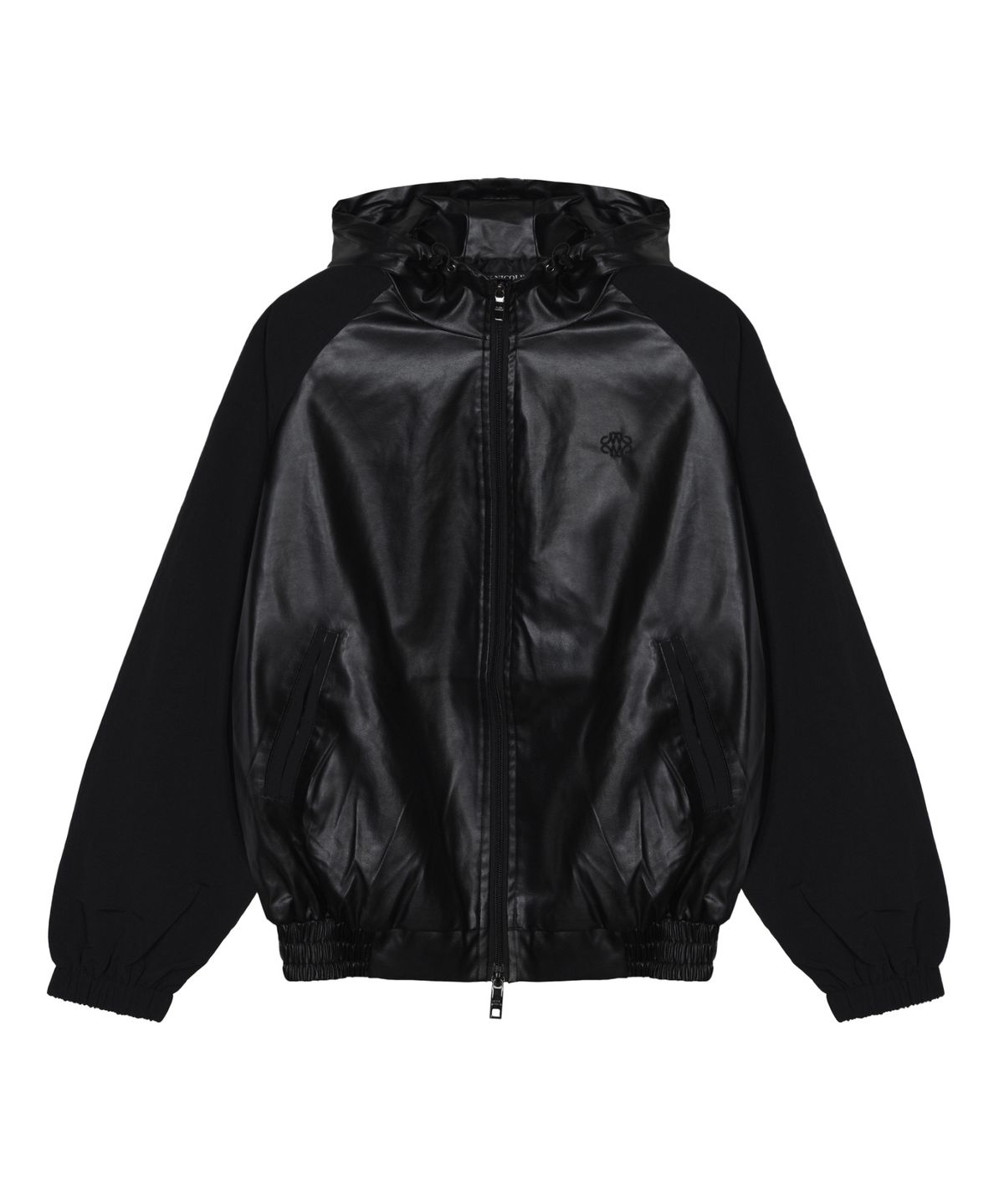 닉앤니콜(NICK&NICOLE) RAGLAN HOODY LEATHER JUMPER_BLACK