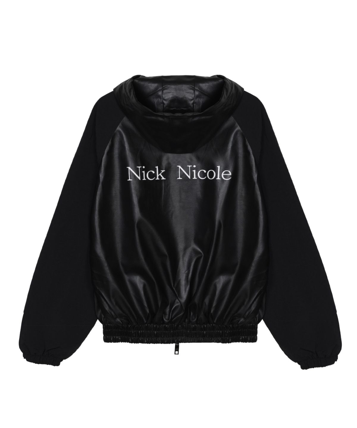 닉앤니콜(NICK&NICOLE) RAGLAN HOODY LEATHER JUMPER_BLACK