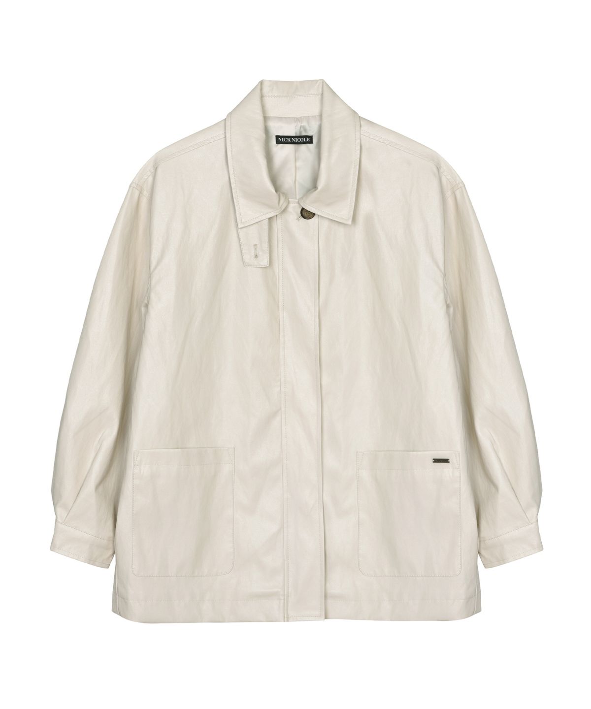 닉앤니콜(NICK&NICOLE) HIDDEN BUTTON MIDI LEATHER JACKET_CREAM