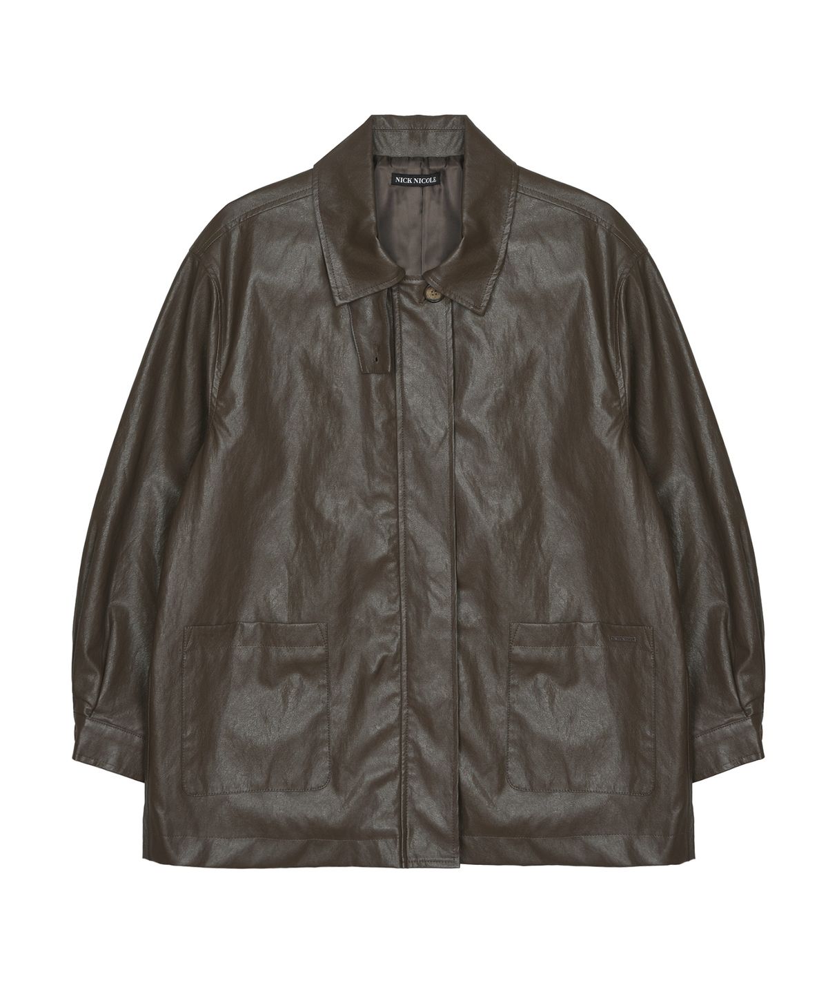닉앤니콜(NICK&NICOLE) HIDDEN BUTTON MIDI LEATHER JACKET_BROWN