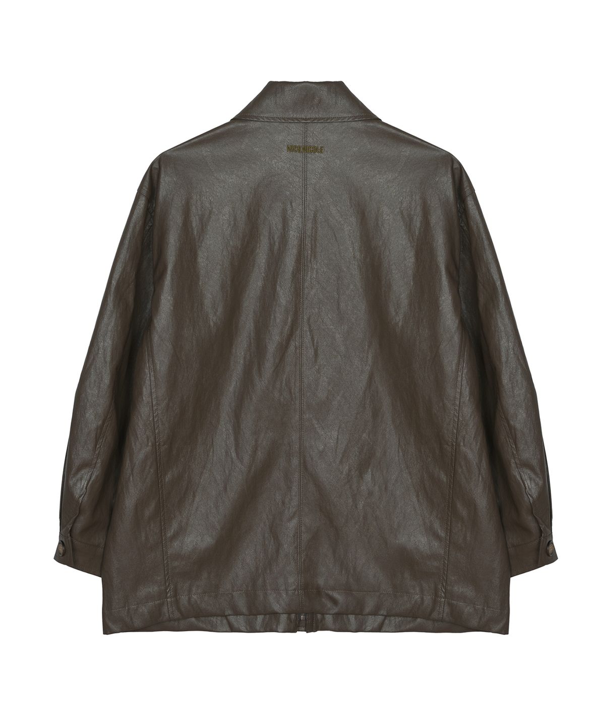 닉앤니콜(NICK&NICOLE) HIDDEN BUTTON MIDI LEATHER JACKET_BROWN