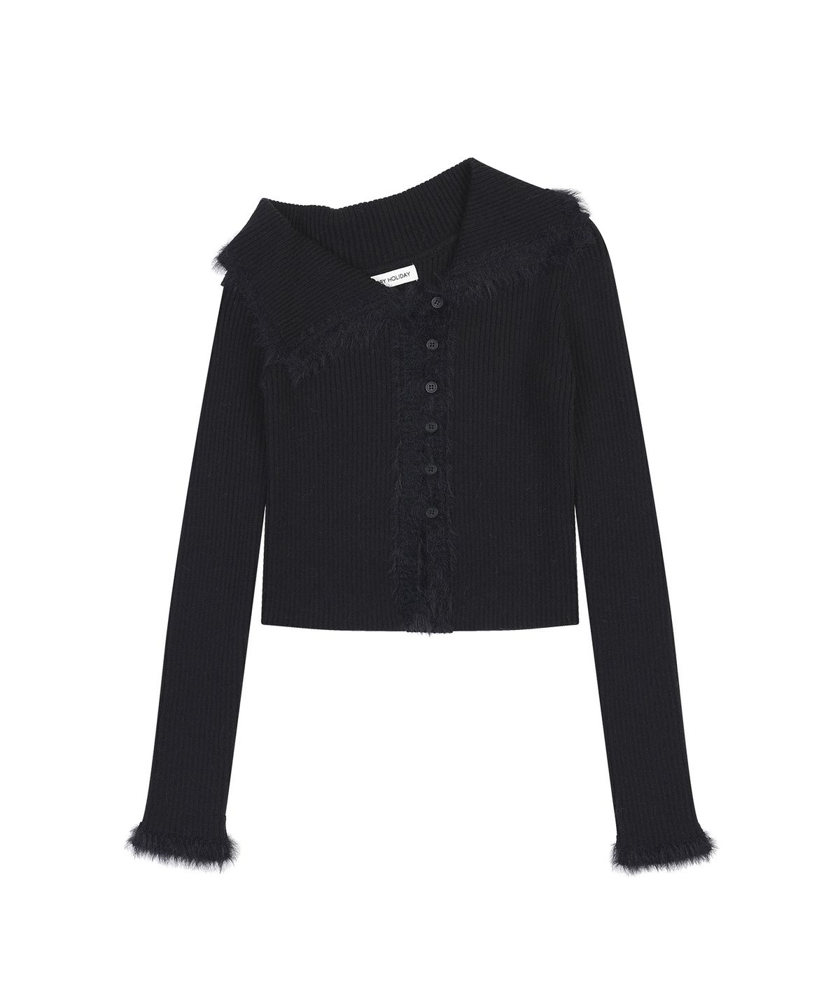 오디너리 홀리데이(ORDINARY HOLIDAY) TRIMMING OFF-SHOULDER CARDIGAN [BLACK]