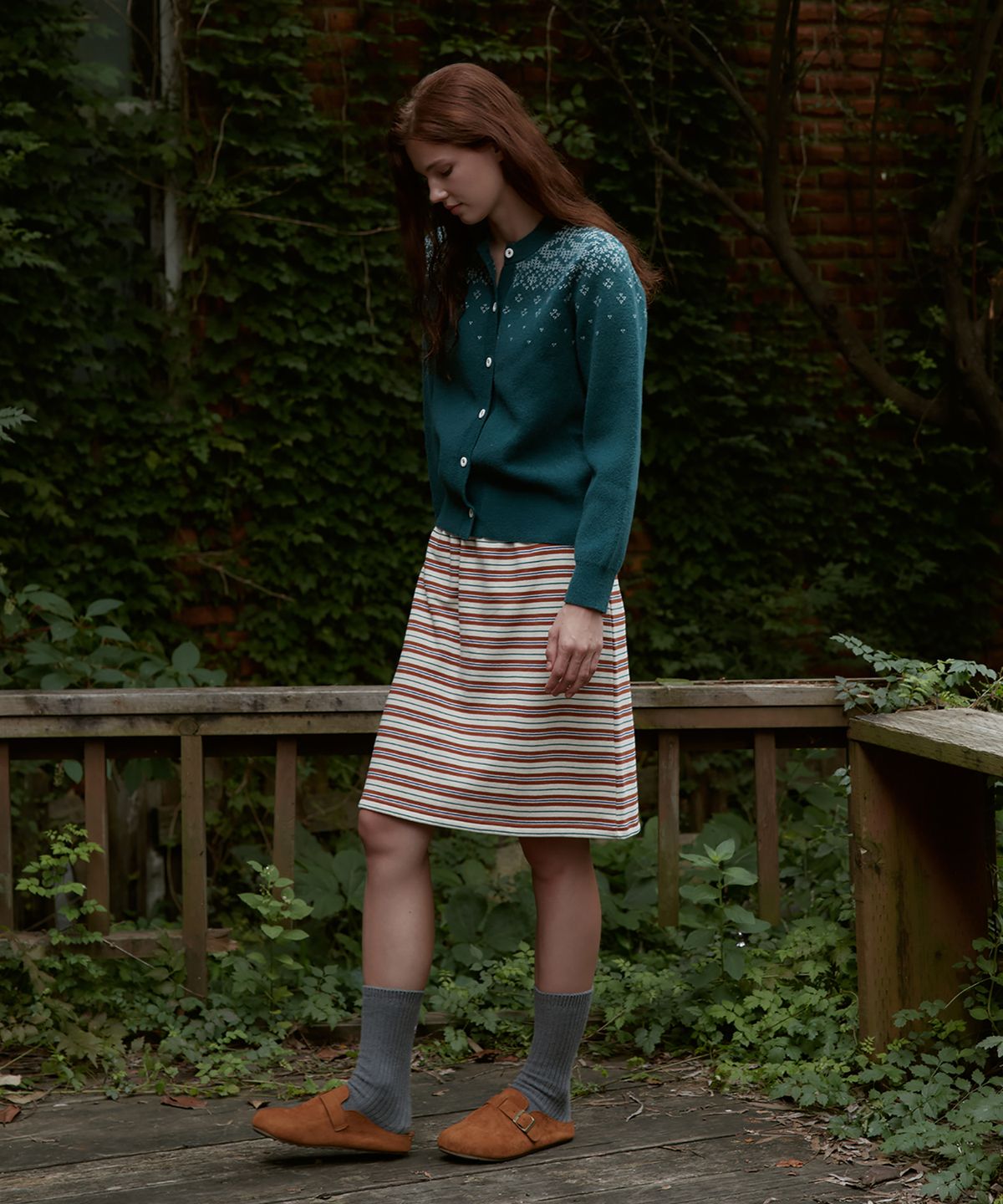 스튜디오앤파르크(STUDIO&PARC) Multi Stripe Jersey Skirt_Green
