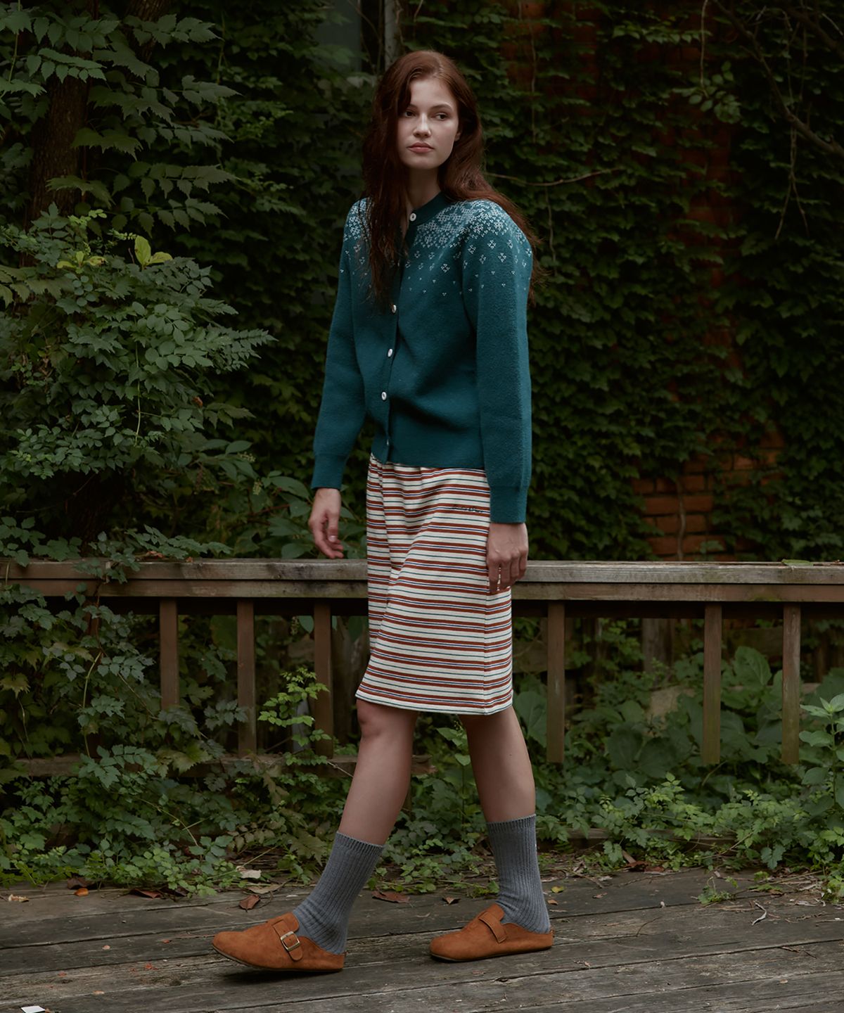 스튜디오앤파르크(STUDIO&PARC) Multi Stripe Jersey Skirt_Green