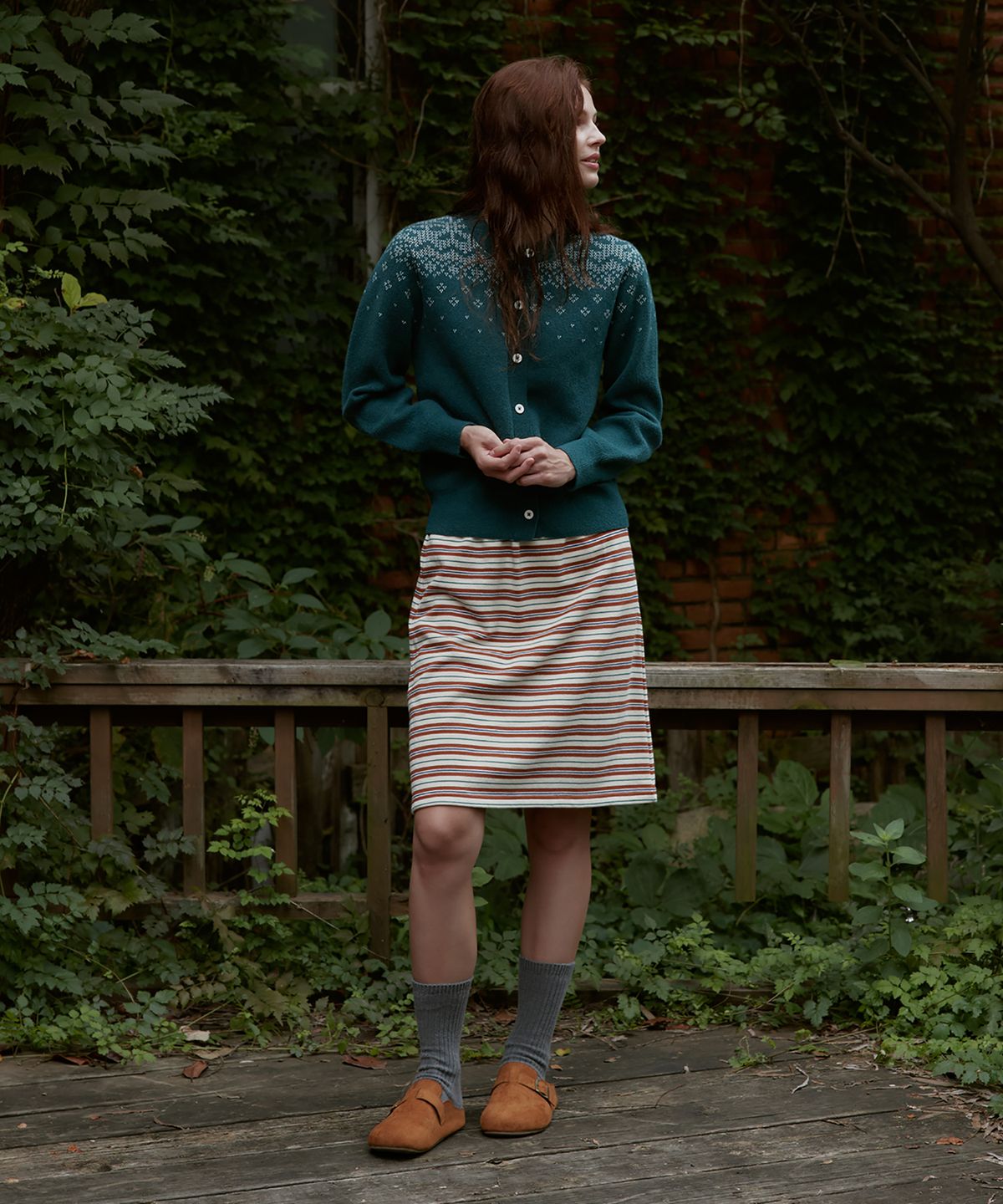 스튜디오앤파르크(STUDIO&PARC) Multi Stripe Jersey Skirt_Green