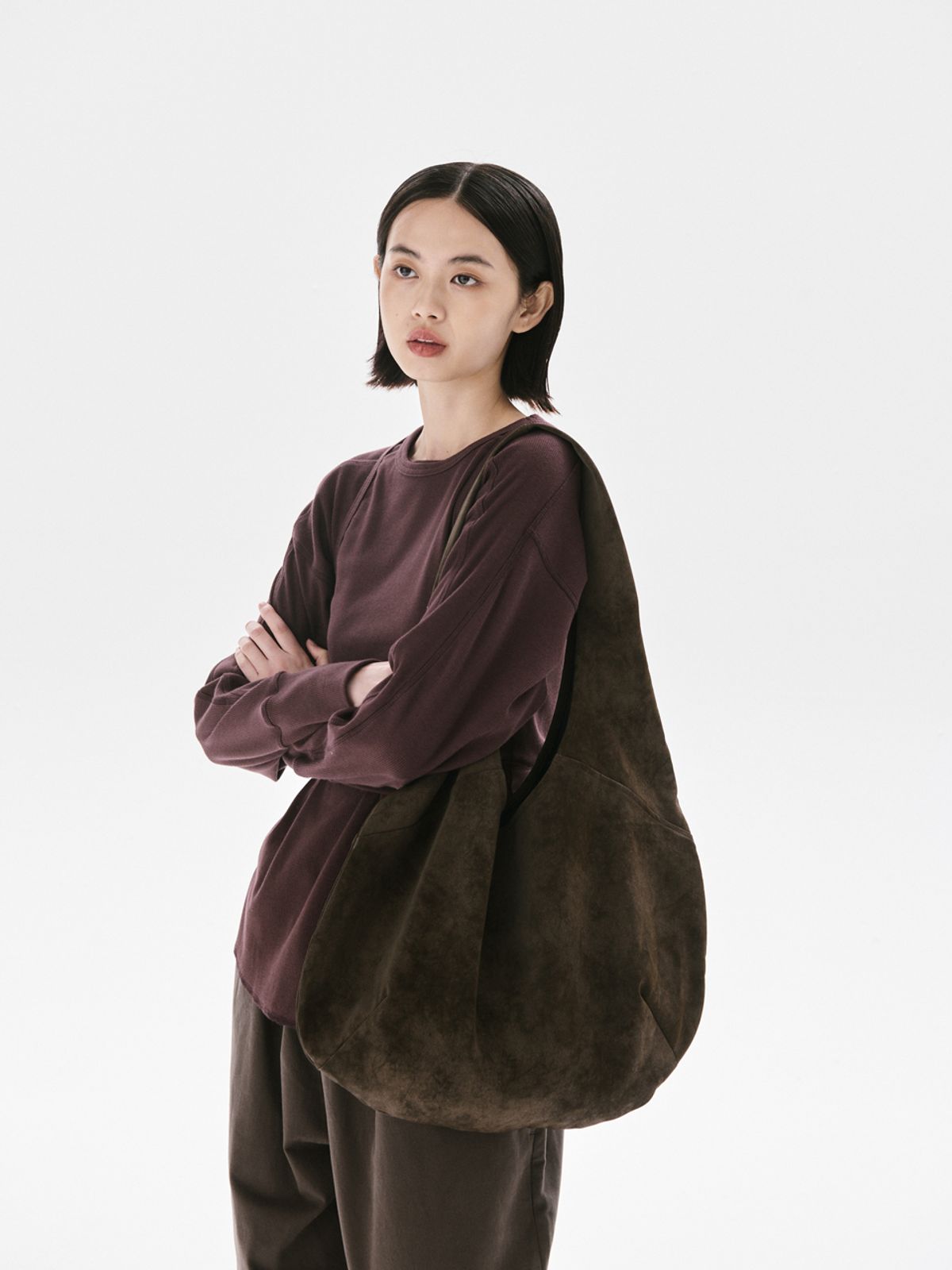 무니쉬(MOONISH) Half moon bag_BROWN