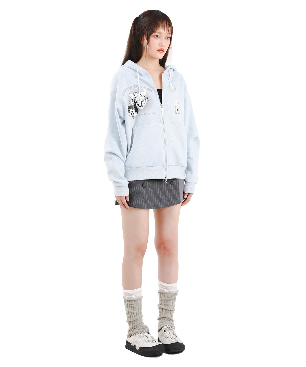 카타르시스(KATHARSIS) 슈퍼 타이거 오버사이즈 후드집업 스카이블루 ONE SIZE