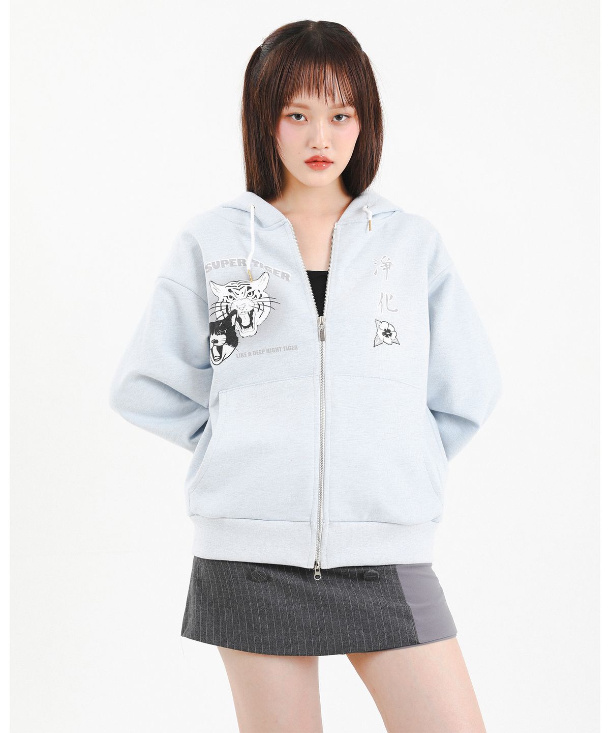 카타르시스(KATHARSIS) 슈퍼 타이거 오버사이즈 후드집업 스카이블루 ONE SIZE