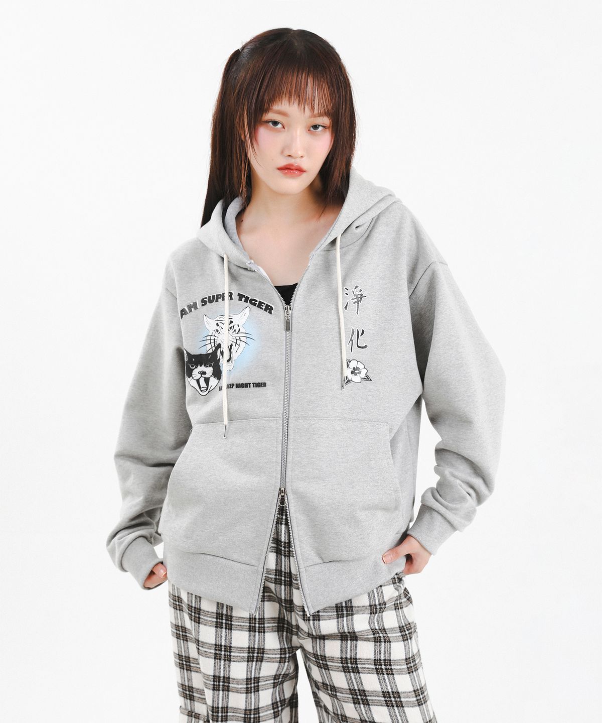 카타르시스(KATHARSIS) 슈퍼 타이거 오버사이즈 후드집업 그레이 ONE SIZE