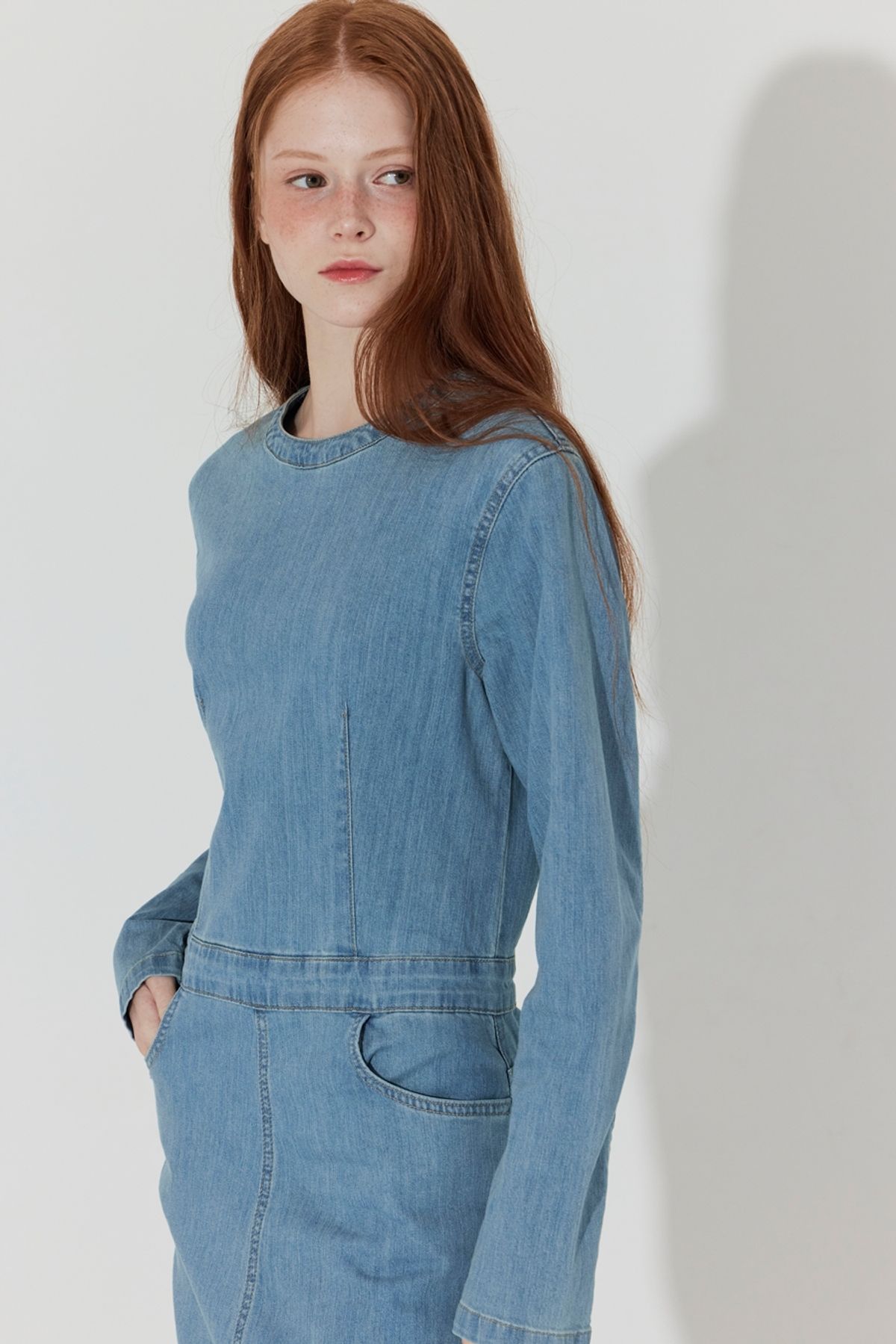 비아로머(VIAROAMER) 플레어 롱 데님 원피스