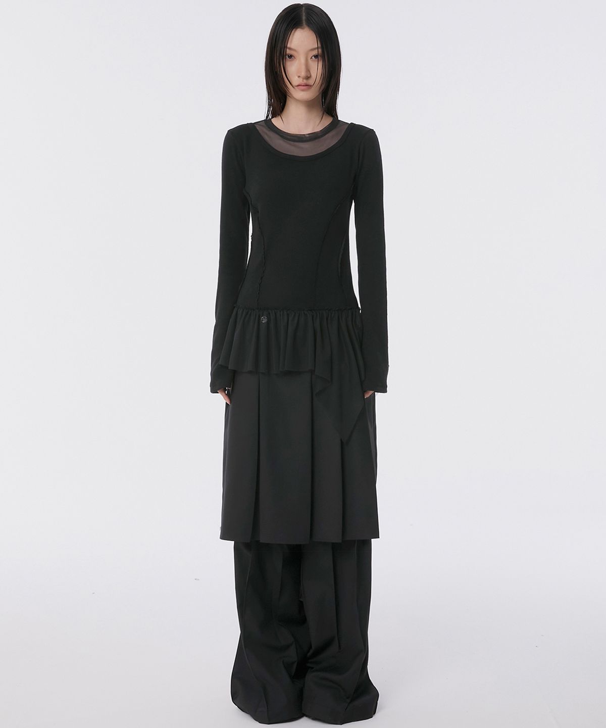 플레어업(FLAREUP) Layered Lace Frill Long Sleeve (FL-137_Black)
