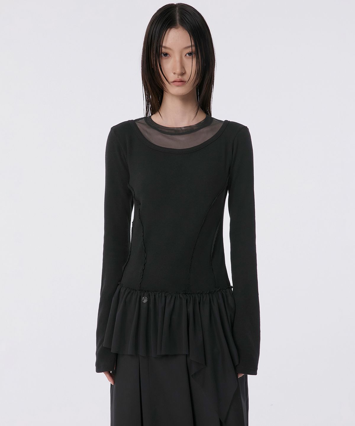 플레어업(FLAREUP) Layered Lace Frill Long Sleeve (FL-137_Black)