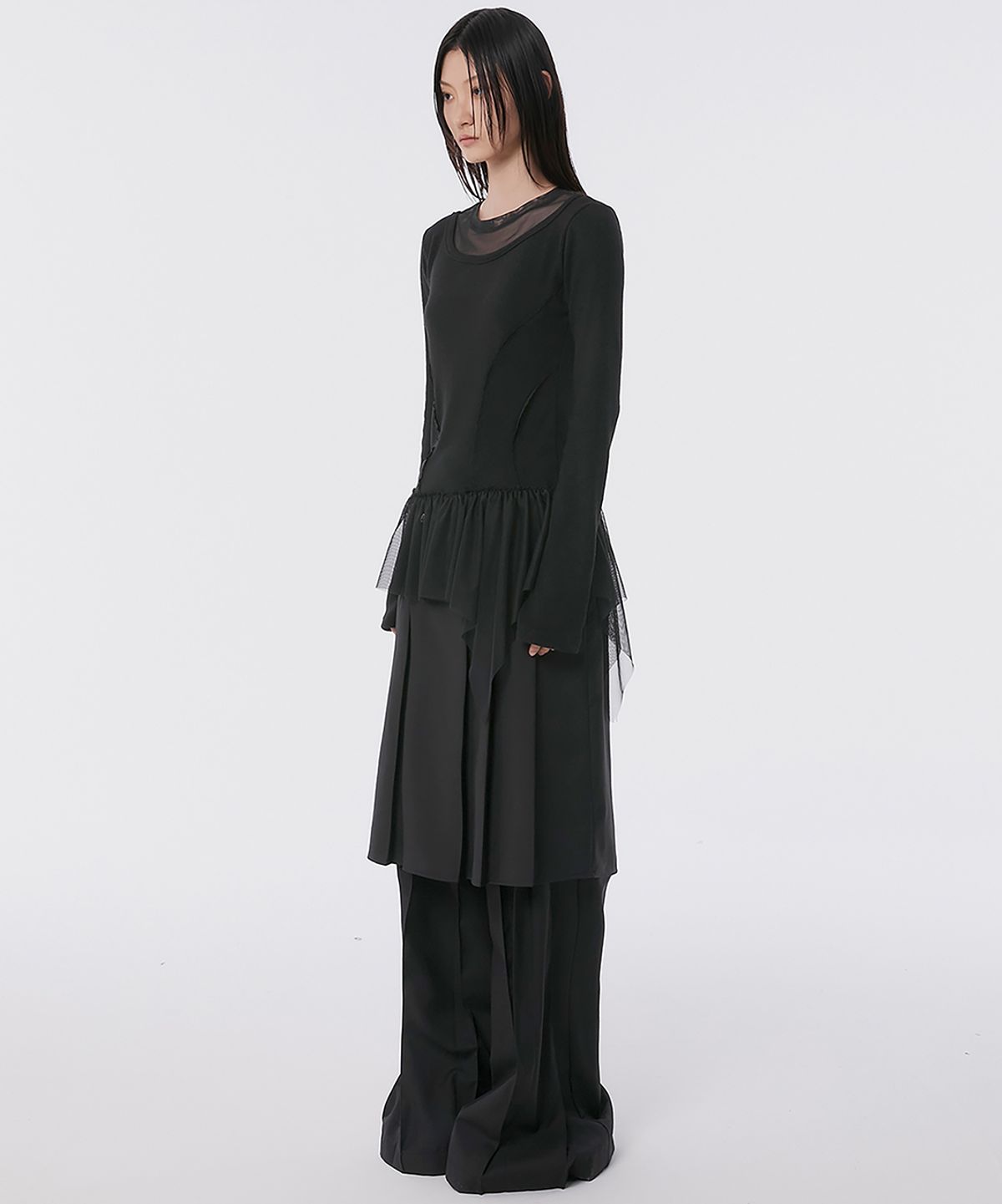 플레어업(FLAREUP) Layered Lace Frill Long Sleeve (FL-137_Black)