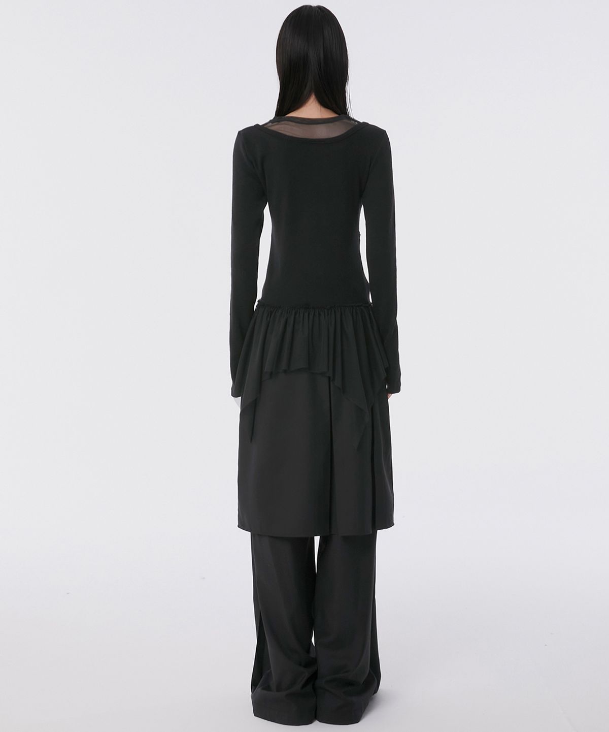 플레어업(FLAREUP) Layered Lace Frill Long Sleeve (FL-137_Black)