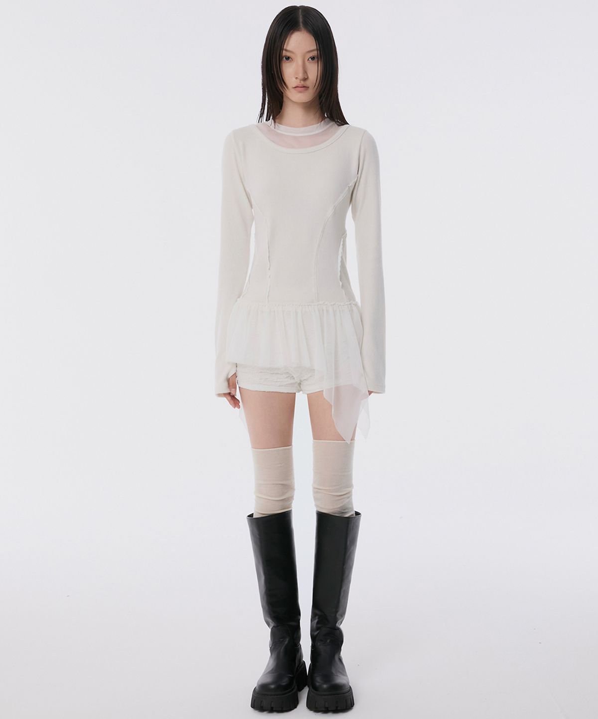 플레어업(FLAREUP) Layered Lace Frill Long Sleeve (FL-137_Cream)