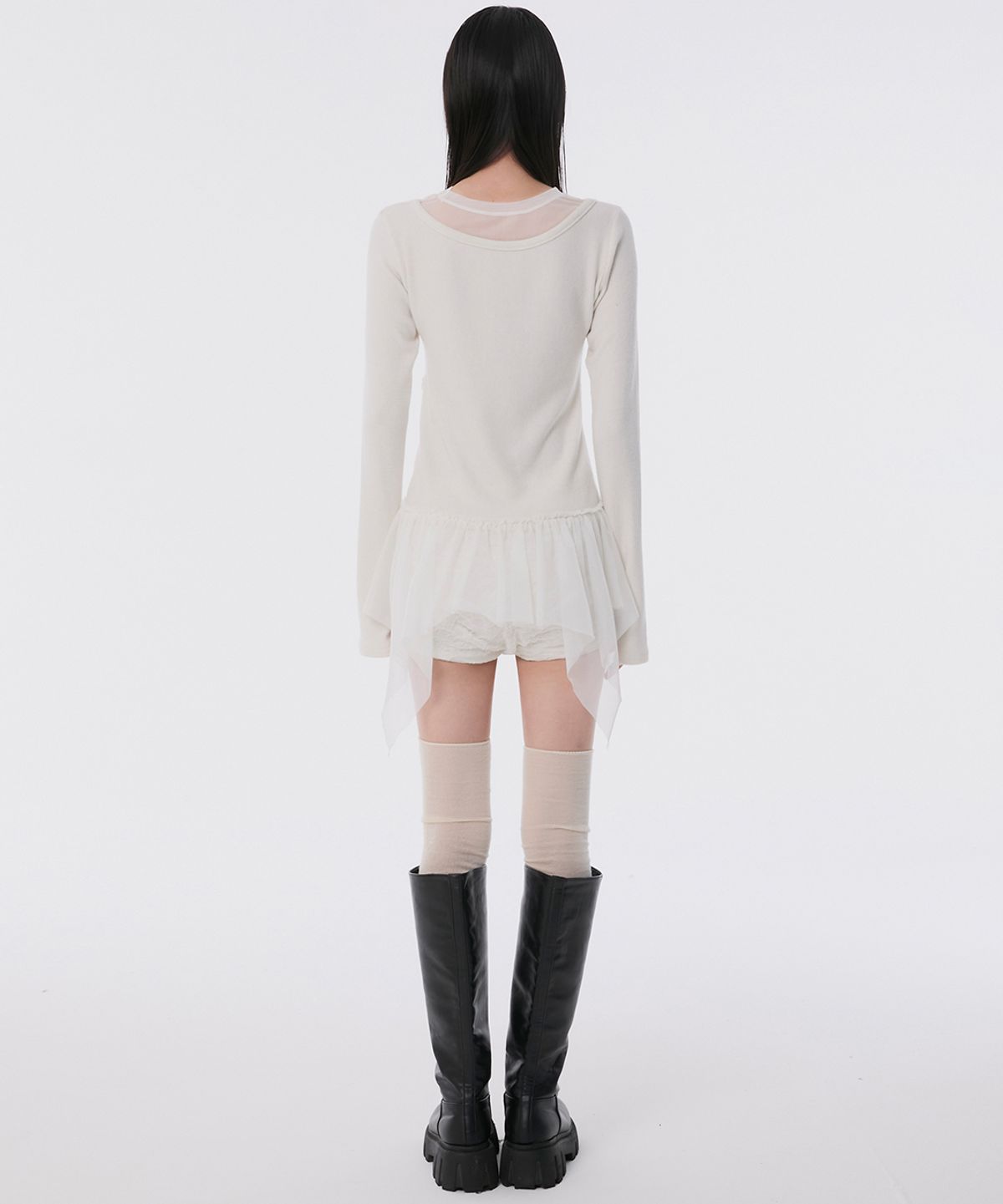 플레어업(FLAREUP) Layered Lace Frill Long Sleeve (FL-137_Cream)