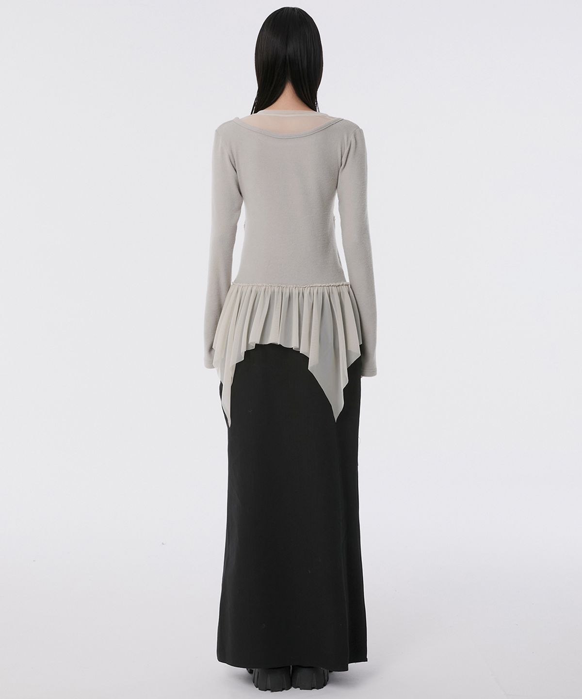 플레어업(FLAREUP) Layered Lace Frill Long Sleeve (FL-137_Gray)