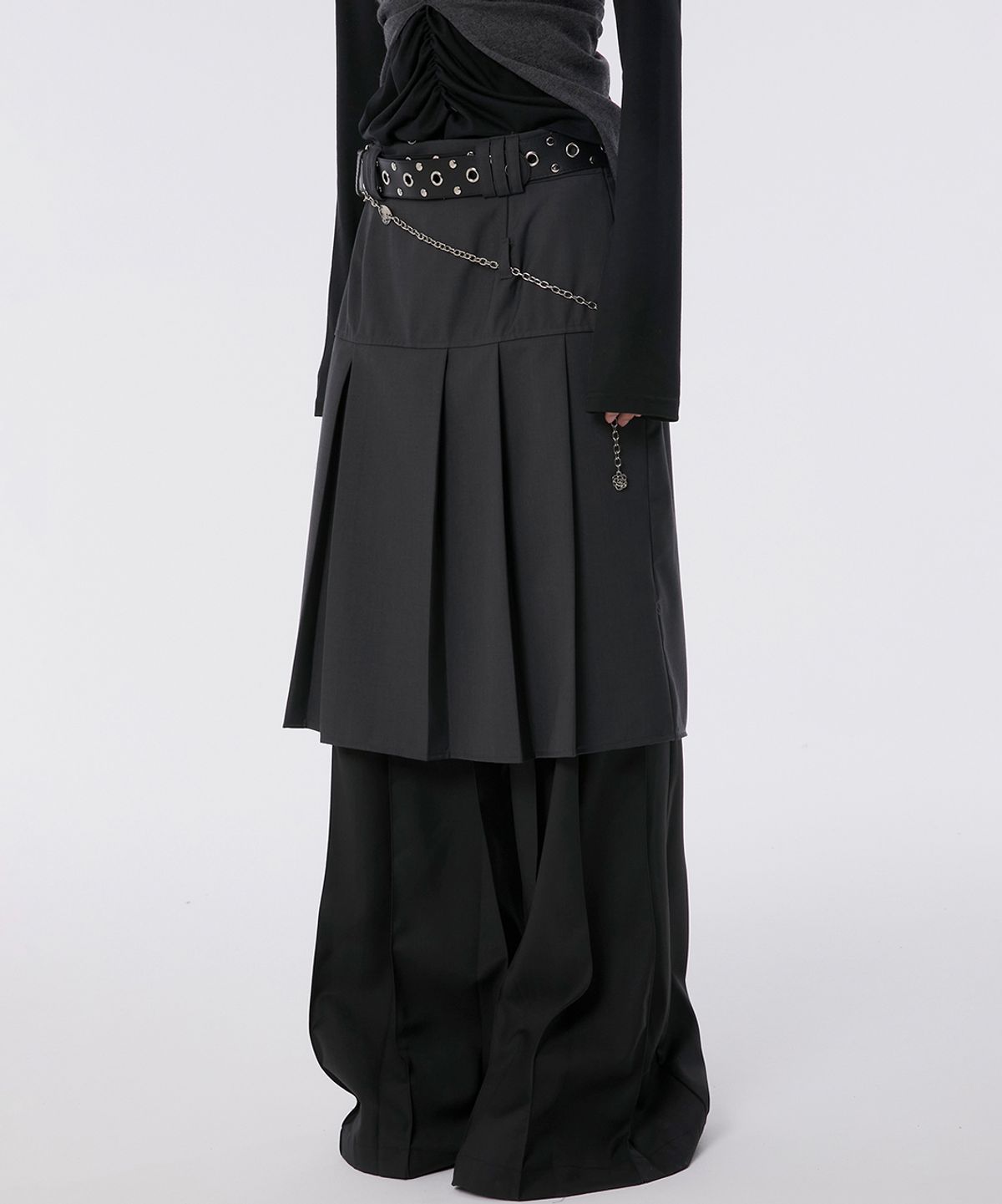 플레어업(FLAREUP) Pleats Midi Skirt (FL-243_Charcoal)