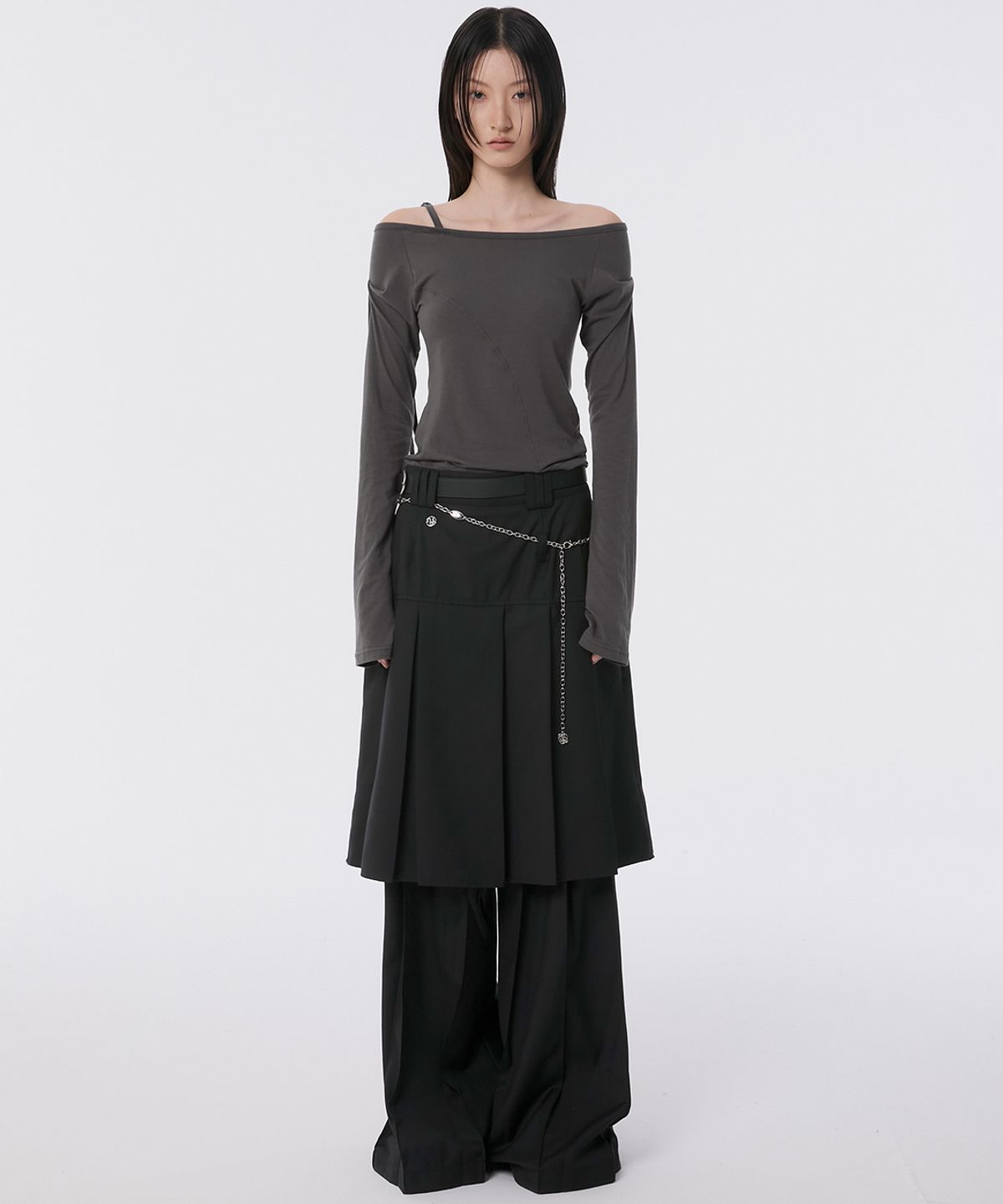 플레어업(FLAREUP) Pleats Midi Skirt (FL-243_Black)