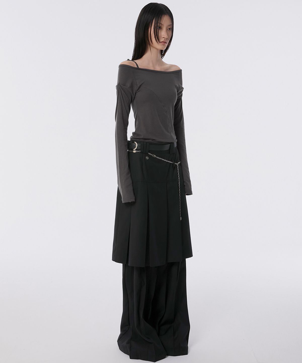 플레어업(FLAREUP) Pleats Midi Skirt (FL-243_Black)