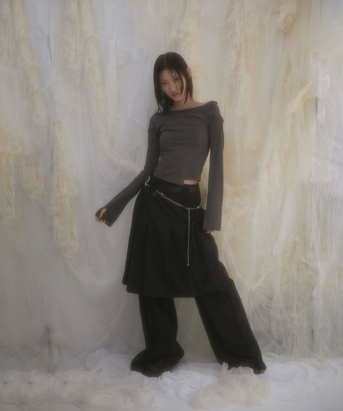 플레어업(FLAREUP) Pleats Midi Skirt (FL-243_Black)