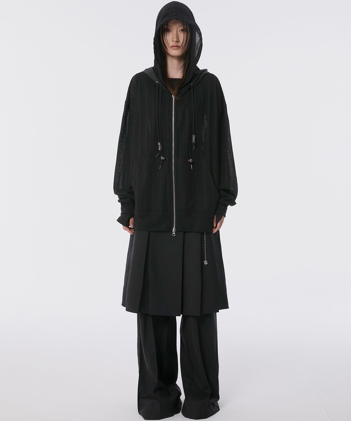 플레어업(FLAREUP) Oversized 2-Hooded Zip Up (FL-139_Black)