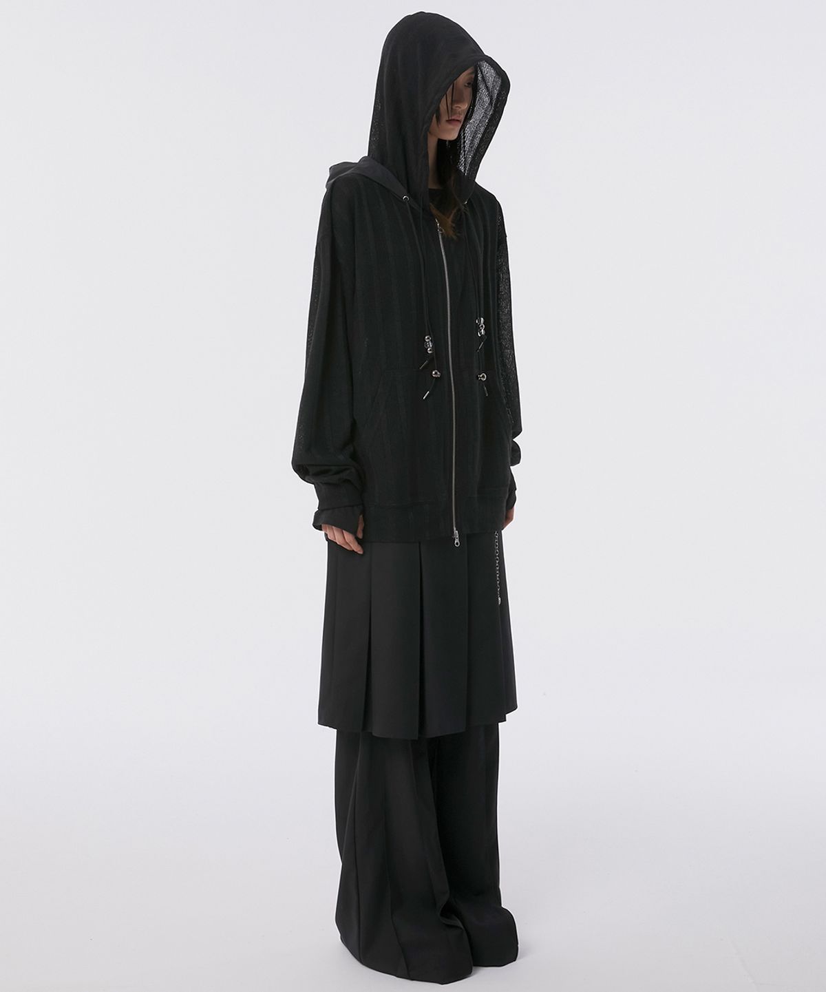 플레어업(FLAREUP) Oversized 2-Hooded Zip Up (FL-139_Black)