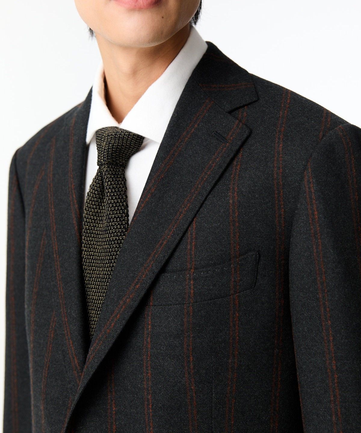 맨온더분(MAN ON THE BOON) [DRAGO] 스트라이프 울 싱글 자켓_챠콜 4714351009