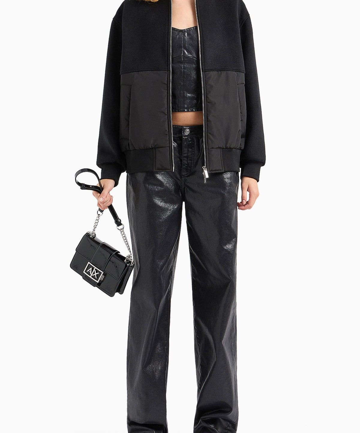 아르마니 익스체인지(ARMANI EXCHANGE) 여성 울 블렌드 블루종 자켓_블랙 A424310526