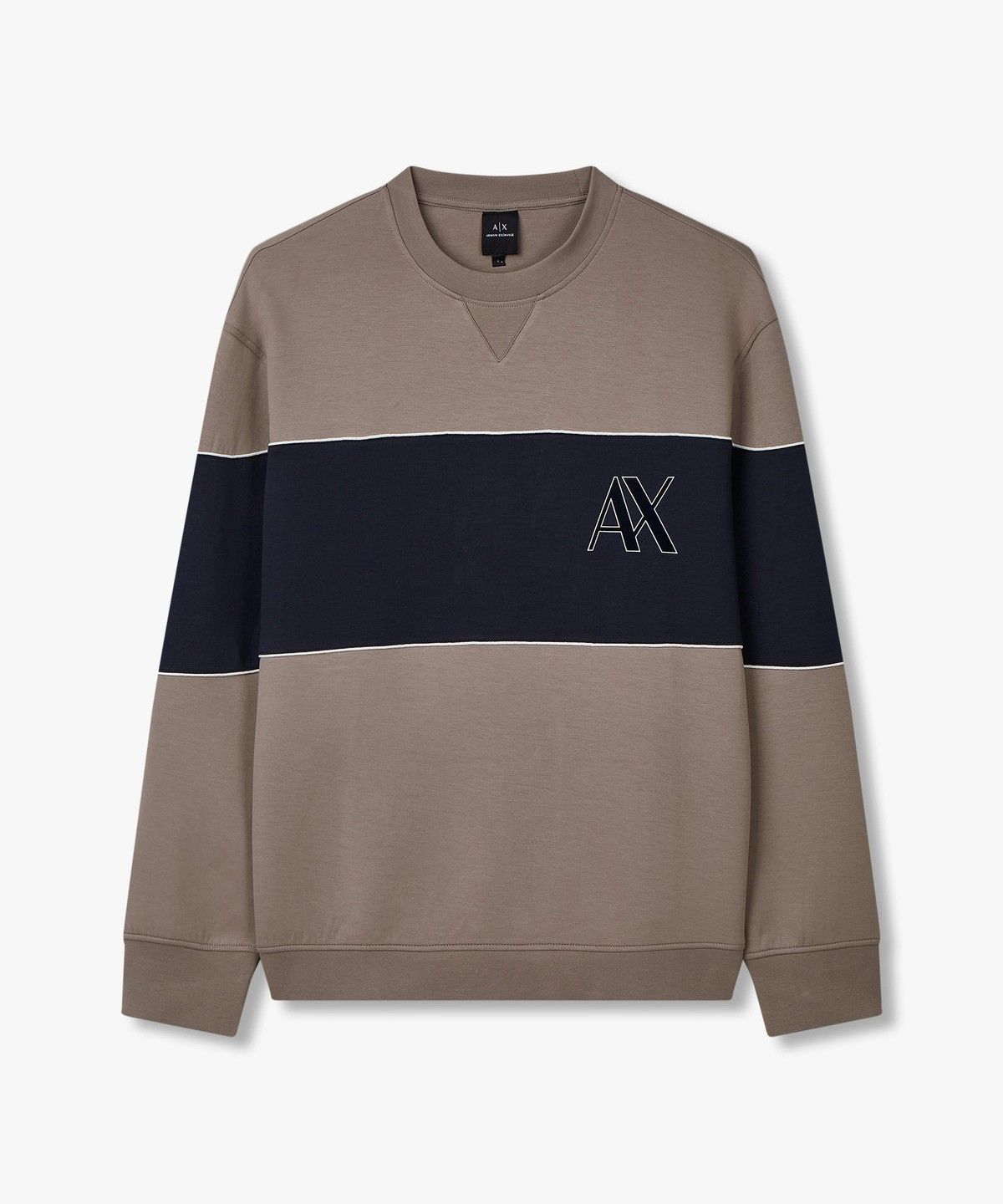 아르마니 익스체인지(ARMANI EXCHANGE) 남성 플록 로고 배색 크루넥 맨투맨_초코 A414331020
