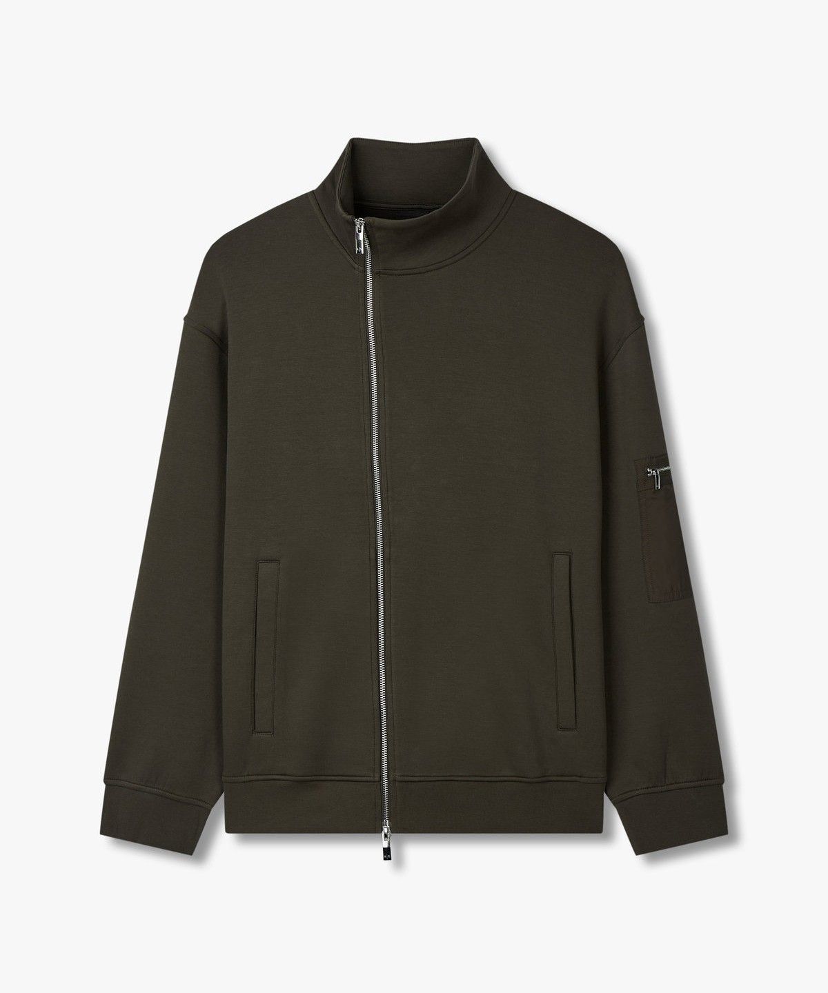 아르마니 익스체인지(ARMANI EXCHANGE) 남성 지퍼 포켓 슬리브 하이넥 집업_올리브 A414331030
