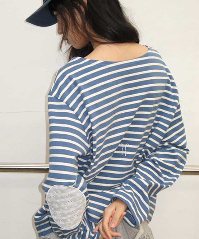 Tシャツ・カットソー RONRON STRIPE LACE PATCH ELBOW PATCH LONG SLEEVE BLUE MUSINSA | RONRON STRIPE LACE PATCH ELBOW PATCH LONG SLEEVE BLUE