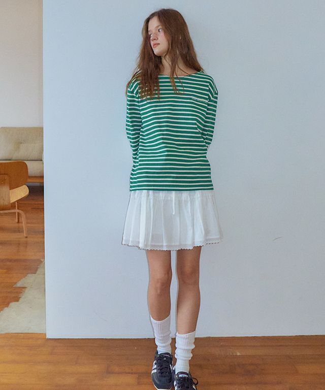 ★24-25FW★RONRON★STRIPE LACE PATCH ELBOW PATCH LONG SLEEVE MUSINSA | RONRON STRIPE LACE PATCH ELBOW PATCH LONG SLEEVE GREEN