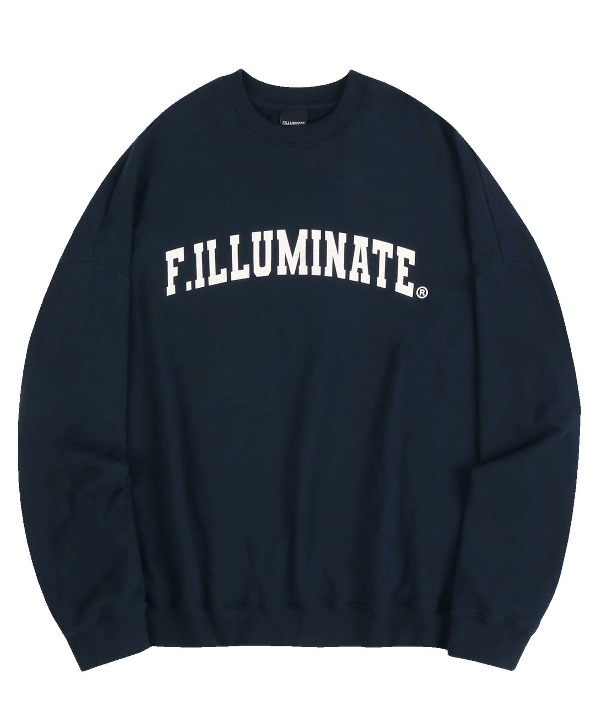 필루미네이트(FILLUMINATE) [FW]오버핏 아치 로고 스웨트 셔츠-네이비