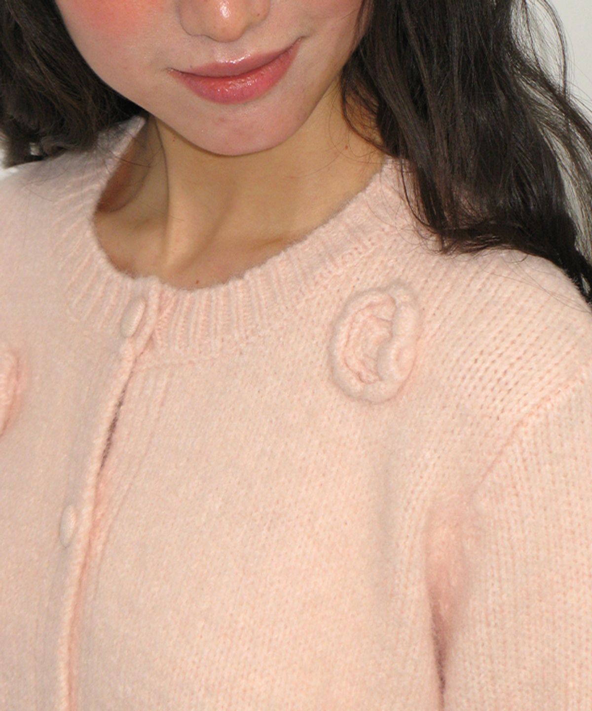론론(RONRON) VINTAGE FLOWER HANDMADE KNIT CARDIGAN SOFT PINK