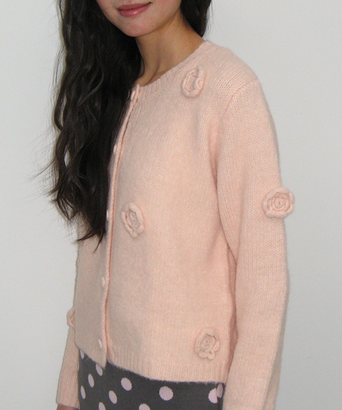 론론(RONRON) VINTAGE FLOWER HANDMADE KNIT CARDIGAN SOFT PINK