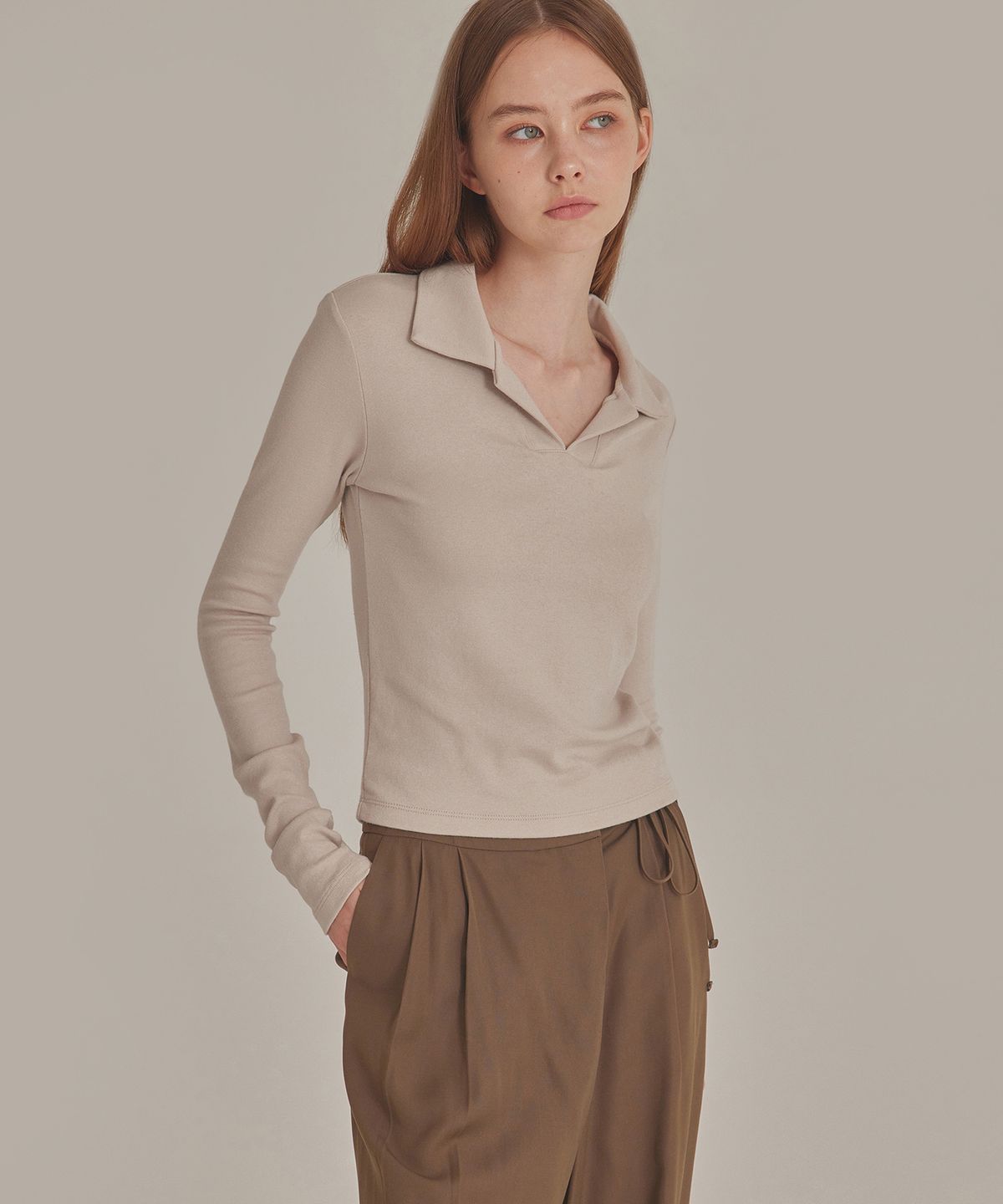 탑걸(TOPGIRL) SOFTIE LONG SLEEVE POLO TOP_T426TP115