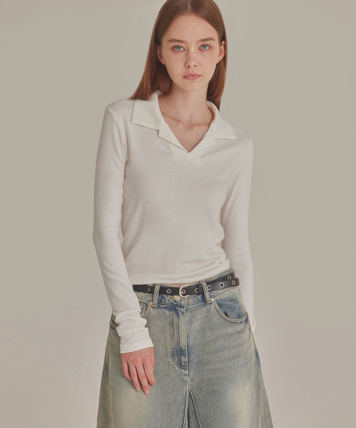 탑걸(TOPGIRL) SOFTIE LONG SLEEVE POLO TOP_T426TP115