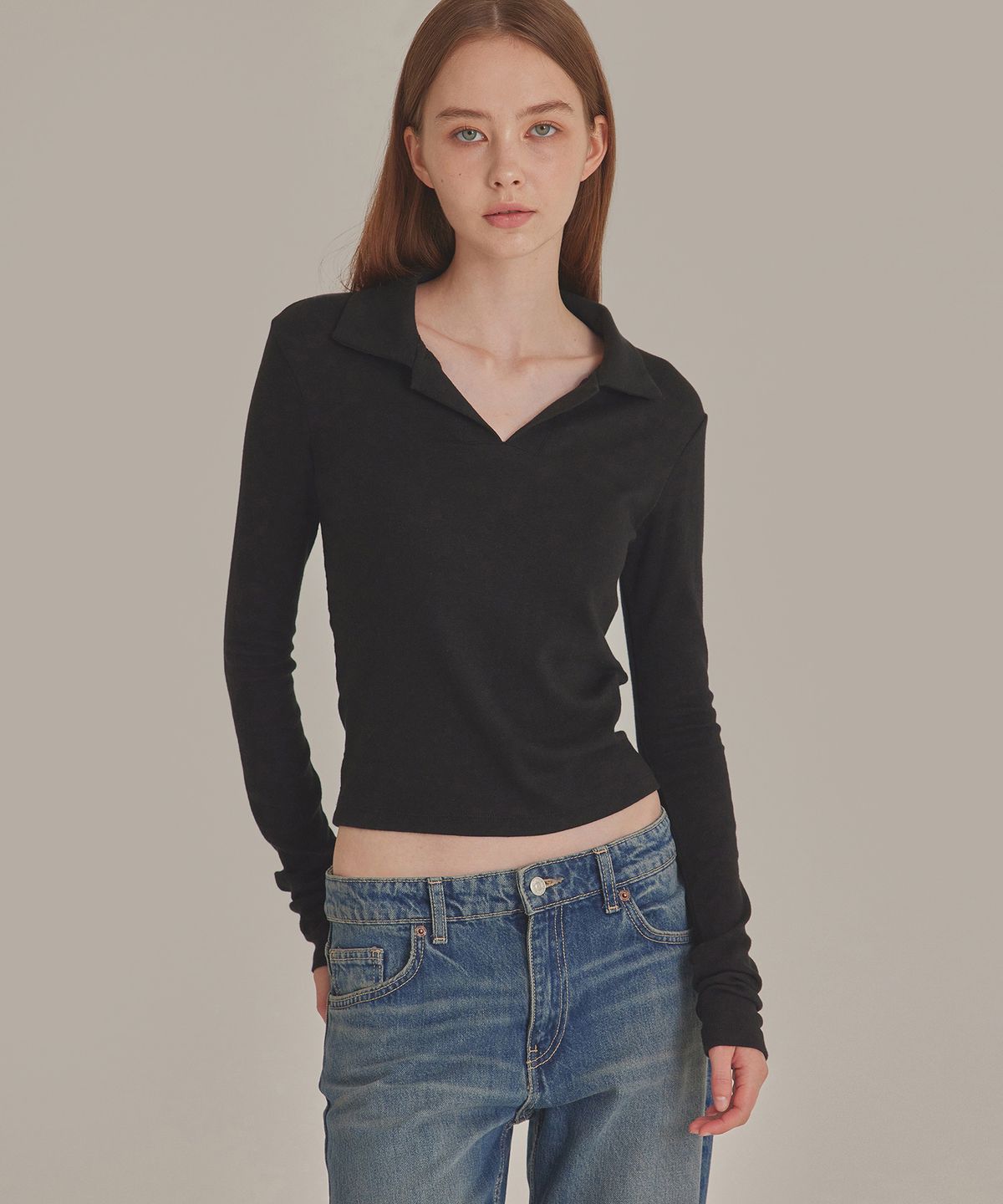 탑걸(TOPGIRL) SOFTIE LONG SLEEVE POLO TOP_T426TP115