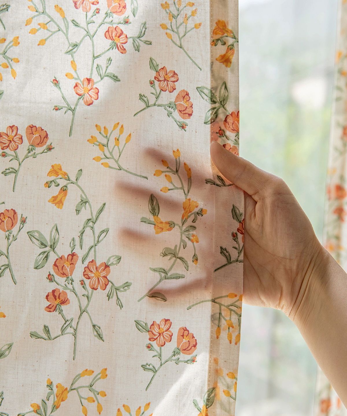 바자르(BAZAAR) 텐저린플라워 순면 광목 가리개커튼