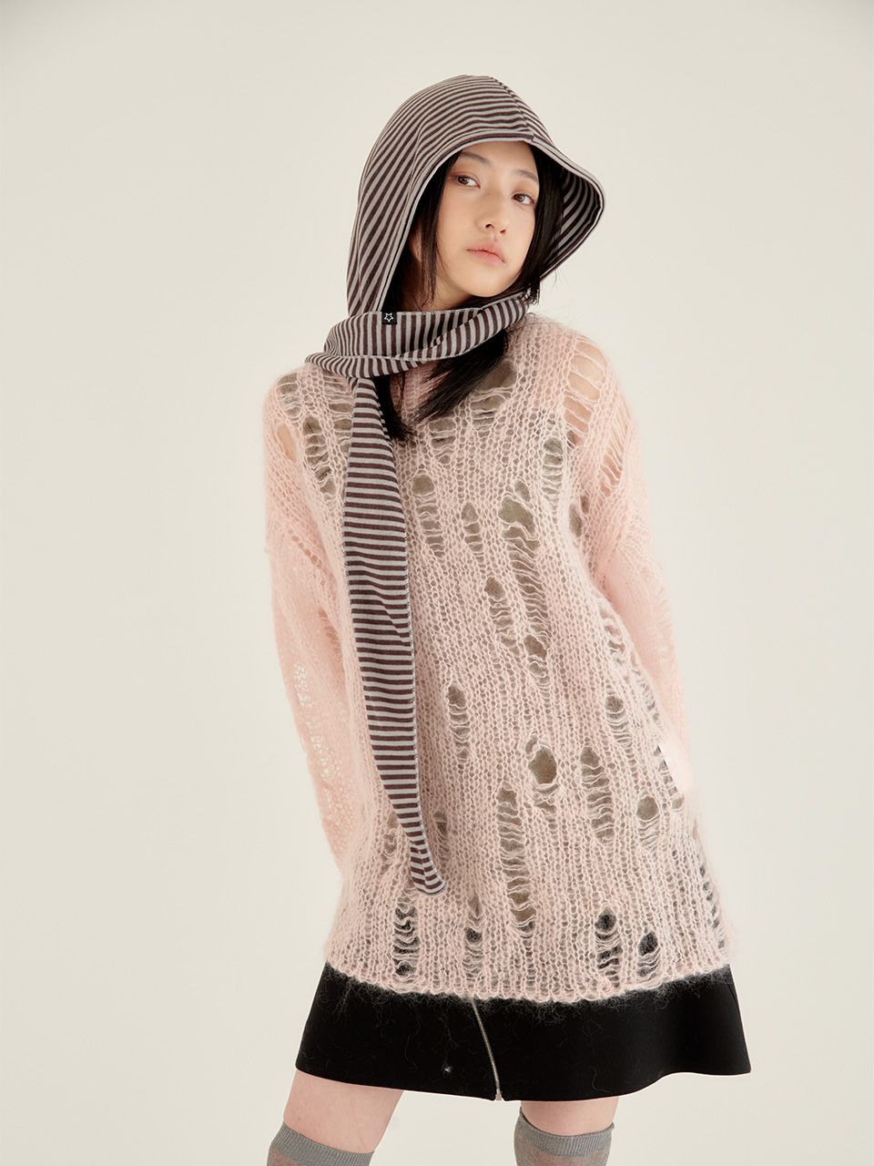 ◇muwm◇ [5th stock] Stripe Hooded Muffler (2 Colors) MUSINSA | MUWM Stripe Hooded Muffler (2 Colors)