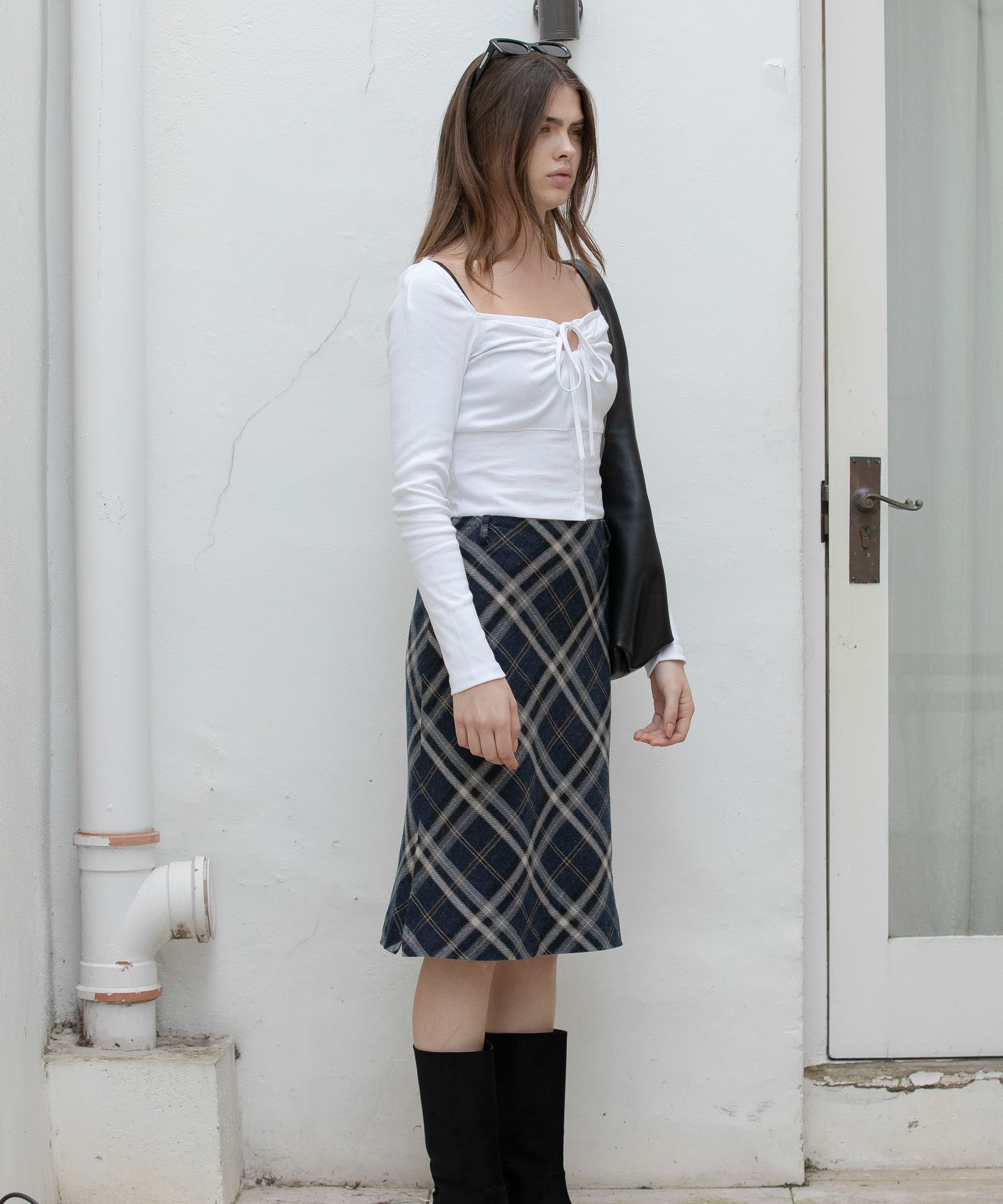 ★送料・関税込★DIMANCHE★CHECK LONG SKIRT★ MUSINSA公式 | DIMANCHE CHECK LONG SKIRT (NAVY/IVORY)